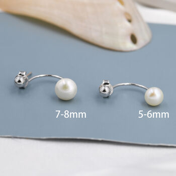 Sterling Silver Ball And Natural Freshwater Pearl Ear Jacket, 3 of 12