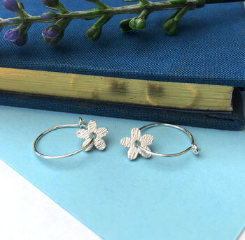 Sterling Silver Mini Textured Flower Hoop Earrings, 2 of 12