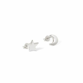 Moon And Star Studs Sterling Silver, 3 of 5