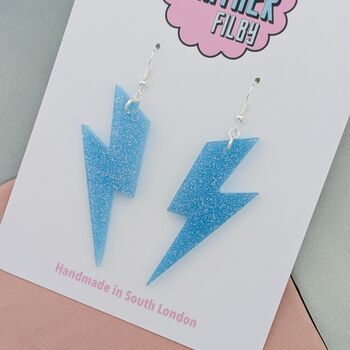 Light Blue Glitter Lightning Bolt Earrings Small And Large, 2 of 10