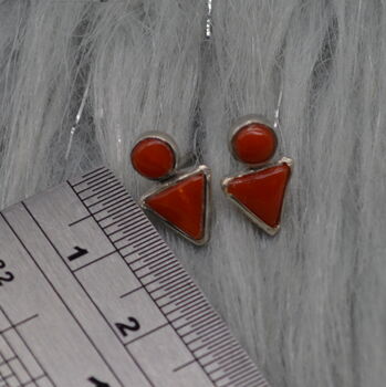 Red Coral Silver Stud Earrings, 4 of 4