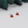 Red Enamel Heart Screw Back Earrings Sterling Silver, thumbnail 1 of 10