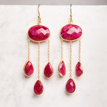 Ruby Drop Gold Plated Statement Earrings, 2 of 4