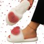 Slippers With Pink Fluffy Heart Perfect Valentines Gift, thumbnail 1 of 6