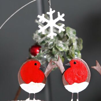 Three Christmas Robins And Snowflake Hanging Decoration, 2 of 2