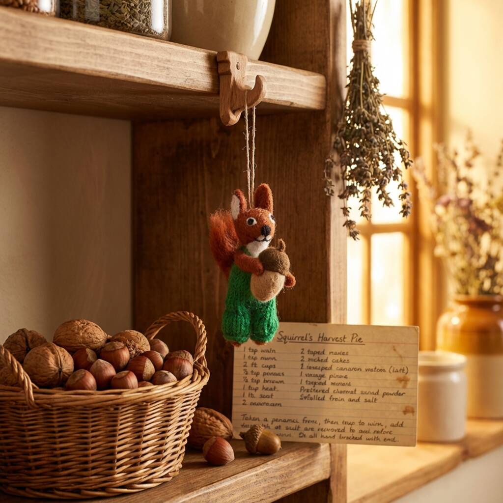 Handmade Felt Nelly Nutkins Squirrel Decoration, 1 of 4