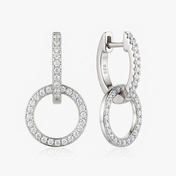 Women's Sterling Silver Small Hoop Earrings With Cubic Zirconia Charm, 2 of 3