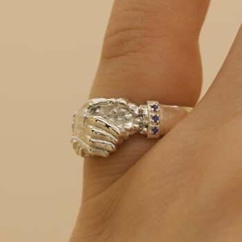 Skeleton Fede Handshake Ring With Sapphire Cuffs, 2 of 4