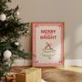 Merry And Bright Christmas Pink Retro Print, thumbnail 1 of 7