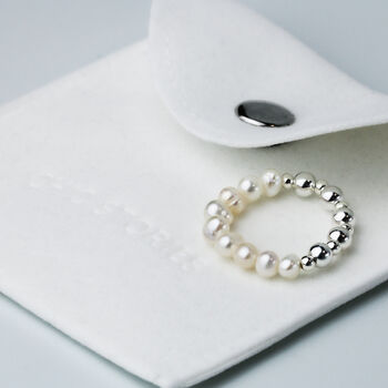 Sterling Silver And Pearl Bead Stretch Ring, 4 of 4