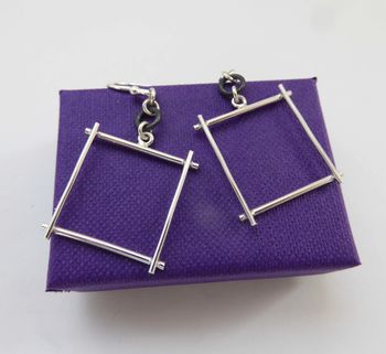 Silver Square Drop Earrings, 6 of 9