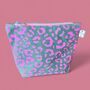 Large Cosmetic Bag Pink Leopard Print On Teal, thumbnail 1 of 3