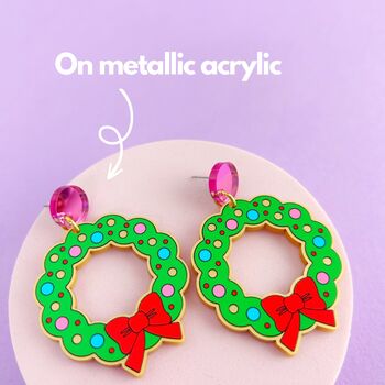 Christmas Wreath Acrylic Earrings, 3 of 10