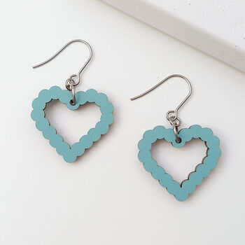 Bubble Heart Wooden Dangle Earrings Blue, 2 of 7