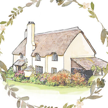 Personalised Watercolour Wreath House Sketch, 4 of 5