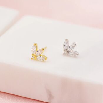 Sterling Silver Cz Marquise Cluster Stud Earrings, 4 of 12