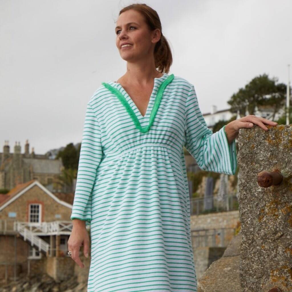 The Immy Tunic White/Apple Towelling Beach Cover Up
