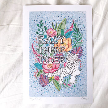 'Easy There Tiger' Illustrated Typography Print, 3 of 3