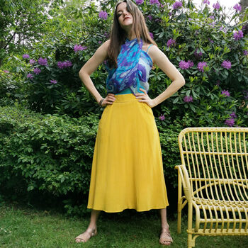 Annie Linen Blend Midi Skirt In Sunshine Yellow, 3 of 5