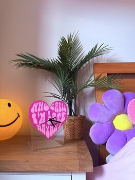 Who Cares I'm Late Anyway Heart Shaped Table Decorative Clock Silent Movement, 4 of 6