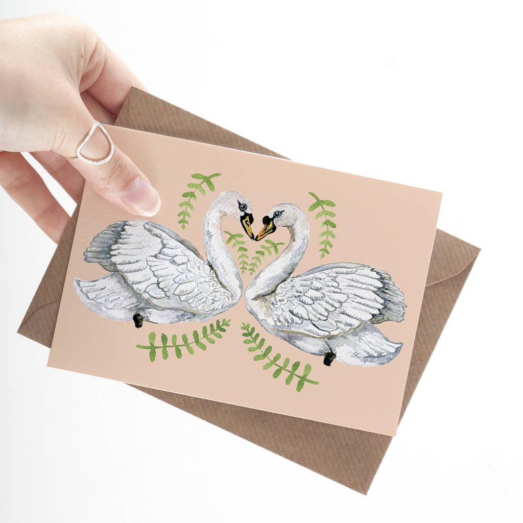 Swan Lovers Illustrated Greeting Card By Little Paisley ...