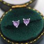 Sterling Silver Tiny Amethyst Purple Cz Heart Stud Earrings, thumbnail 1 of 12