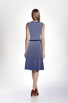 Sienna Striped Fit And Flare Knitted Dress In Blue, 2 of 3