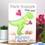 Personalised Dinosaur 'Love You' Pink Birthday Card, thumbnail 2 of 6