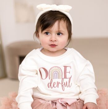 One Derful Embroidered Rainbow First Birthday Sweatshirt, 2 of 4