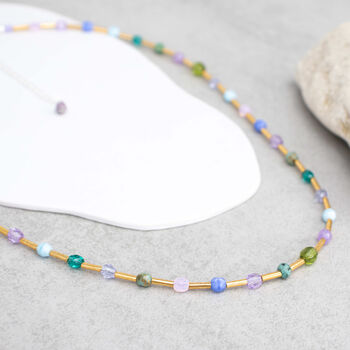 Willow 16 Inch Beaded Purple, Teal And Green Coloured Necklace, 2 of 4