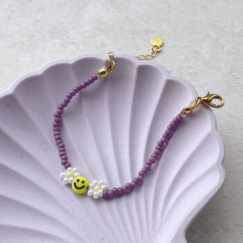 Smiley Face And Daisy Glass Miyuki Seed Bead Bracelet, 3 of 12
