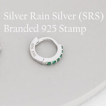 Emerald Green Cz Huggie Hoops In Sterling Silver, 2 of 11