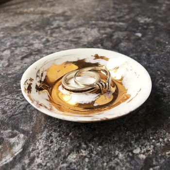 Trinket Dish With Gold Splash, Porcelain Ring Dish, 4 of 7