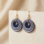 Dark Navy And Pearlescent White Geometric Circular Earrings • Gold Plated Sterling Silver Hooks, thumbnail 1 of 12
