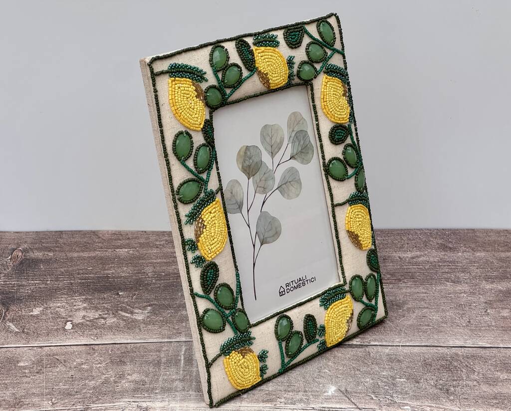 Lemon Beaded Patterned Photo Frame, Five X Seven, 1 of 3
