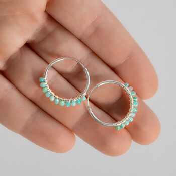 Gemstone Sterling Silver Hoop Earrings, 2 of 9