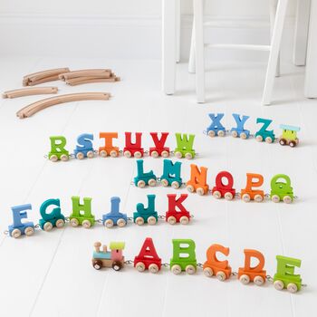 Engraved New Baby Wooden Name Train Set, 8 of 12