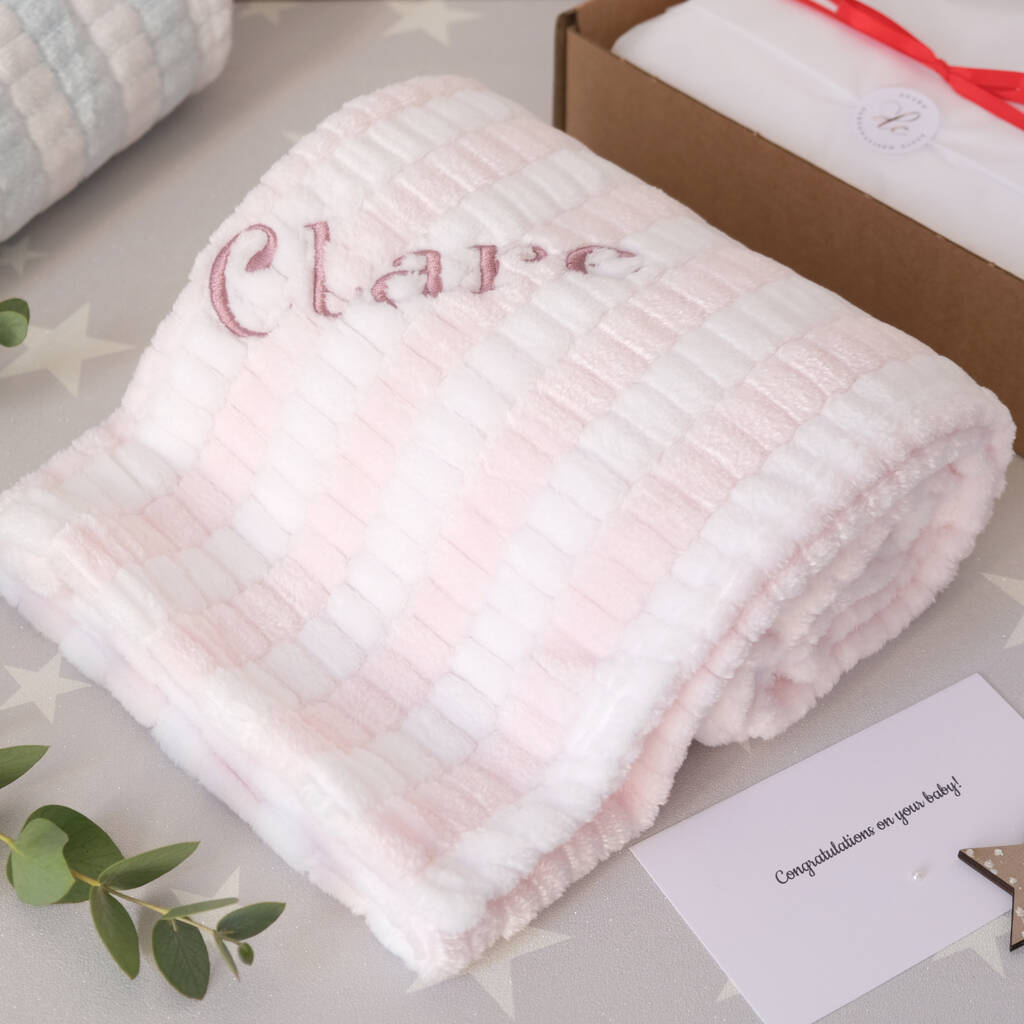 Personalised White Baby Blanket With Light Pink Stripes By D Caro ...