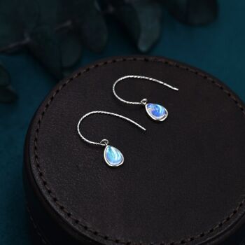 Moonstone Droplet Drop Hook Earrings Sterling Silver, 7 of 11