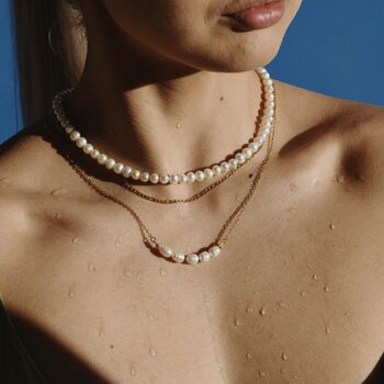 Five Pearl Necklace Gift 18 K Gold Freshwater, 6 of 6