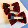 Burgundy Velvet Bow And Gold Star Hair Clips, thumbnail 2 of 2
