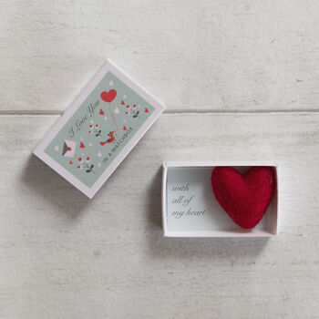 'I Love You' Message And Wool Felt Heart In A Matchbox, 2 of 5