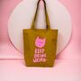 Handprinted Waxed Canvas Tote Bag Pink On Mustard, thumbnail 1 of 2