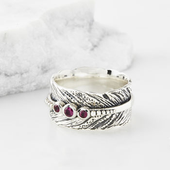 Freedom Feather Mani Rhodolite Silver Spinning Ring, 2 of 7