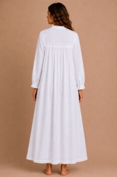 White Cotton Nightdress Polo Long Sleeve Broderie Anglaise Vintage Victorian Nightgown, 7 of 12