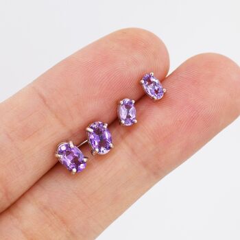 Natural Amethyst Purple Stud Earrings Sterling Silver, 3 of 10