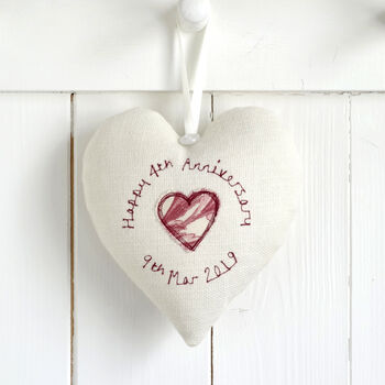 Personalised Linen 4th Wedding Anniversary Heart Gift, 4 of 10