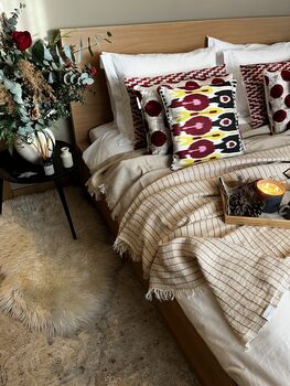 Square Ikat Silk Cushion Red Black Yellow Classic Ikat, 10 of 10