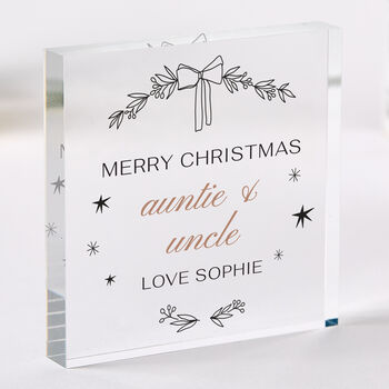 Personalised Merry Christmas Acrylic Plaque Gift For Auntie And Uncle, 4 of 5