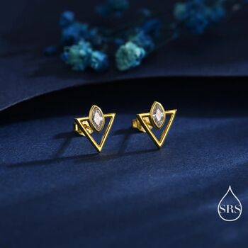 Sterling Silver Triangle And Marquise Cz Arrow Stud Earrings, 4 of 12
